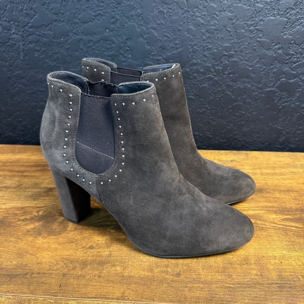 Lauren‎ Ralph Lauren 11424 F16 Grey Suede Studded Ankle Booties Womens 9.5B
